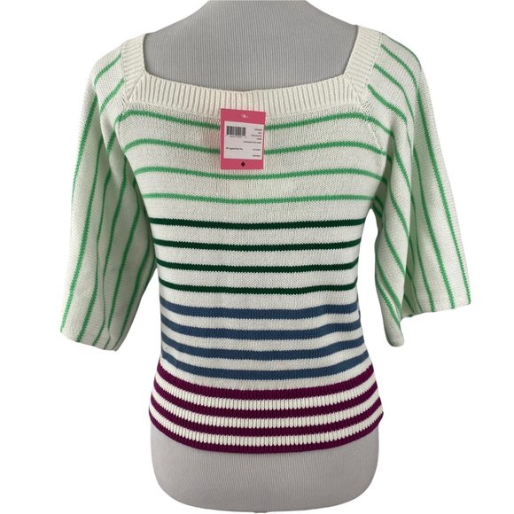 NWT KATE SPADE NEW YORK White Multicolor Striped Square Neckline Sweater Medium - Picture 4 of 9